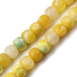 Желтый Нити окрашенных и нагретых натуральных агатовых бус с огненным кракелюром, барабанные бусины, желтые, 9x9 мм, отверстие : 1 мм, около 40 шт / нитка, 14.57'' (37 см)