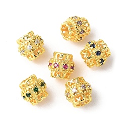 Золотой Латунные микро проложить Цирконий Европейский бисером, колонка, стойки покрытие, прочное покрытие, без кадмия и без свинца, золотые, 8x7.5 мм, отверстие : 4 мм
