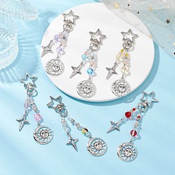 (52) Непрозрачная лаванда Подвесные украшения из стеклянных бусин и сплавов, карабины-карабинки в форме звезды для украшений сумок, Вс & луна, разноцветные, 107.5 мм