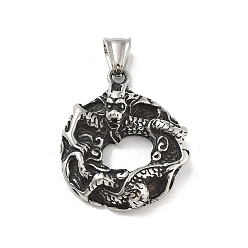 Плоский Круглый 304 подвески из нержавеющей стали, античное серебро, плоско-круглые, 36.5x29x10 мм, отверстие : 8x5 мм