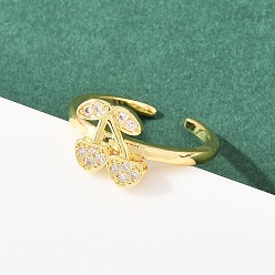 Золотой Манжеты из латуни с микро паве кубический цирконий для женщин, вишня, стойки покрытие, без кадмия и без свинца, долговечный, золотые, 10x12 мм, размер США 6 1/2 (16.9 мм)