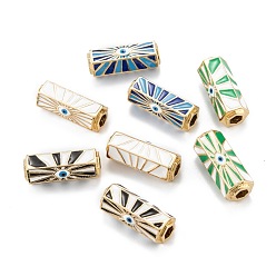 (52) Непрозрачная лаванда Настоящие 18k позолоченные латунные эмалевые полосатые трубчатые бусины от сглаза, форма шестиугольника, долговечный, разноцветные, 22x10x8.5 мм, отверстие : 4x4 мм