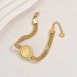 Золотой 201 браслеты из нержавеющей стали с пантерой, плоский круглый в форме сердца с браслетами святого Бенедикта, золотые, 3/4 дюйм (2 см), внутренний диаметр: 6-7/8 дюйм (17.5 см)