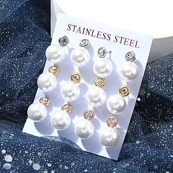 (52) Непрозрачная лаванда Ионное покрытие (ip) 304 круглые серьги из нержавеющей стали, С горным хрусталем и имитационной жемчужиной, разноцветные, 18x11.5 мм, 12 шт / комплект