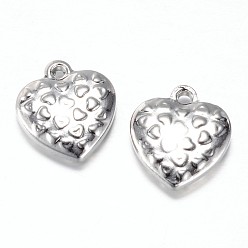 Edelstahl Farbe Anlaufgeschützt 201 Charms aus Edelstahl, Puffherz, Edelstahl Farbe, 13.2x12x3 mm, Bohrung: 1.3 mm