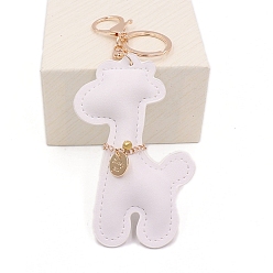 White PU Leather Keychain, with Metal Findings, Giraffe, White, Pendant: 13x8cm