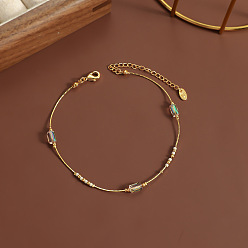 Белый 304 Браслеты на лодыжку из нержавеющей стали с бусинами из стеклянных колонн, золотые, белые, 7-7/8 дюйм (200 мм)