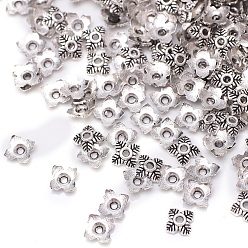 Antique Silver Tibetan Style Alloy Bead Caps, Multi-Petal Flower, Antique Silver, 7.3x5.5mm
