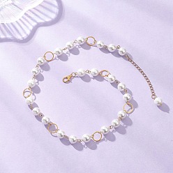 Золотой Ожерелья из круглого жемчуга с латунными звеньями для женщин, белые, золотые, 15.75 дюйм (40 см)