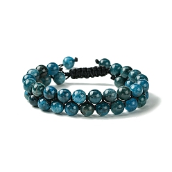 Apatite Natural Apatite Braided Bead Bracelet, Double Layer Gemstone Adjustable Bracelet for Women, Inner Diameter: 2-1/8~3 inch(5.3~7.5cm) 