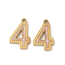 Настоящее золото 18K 304 нержавеющей стальной эмали подвески, ионное покрытие (ip), число 4 прелести, с блеском порошок, реальный 18 k позолоченный, 14~14.5x7.5~9x1.3 мм, отверстие : 1.3 мм