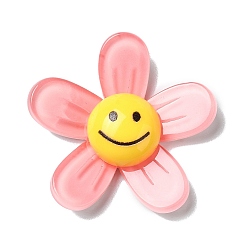 Pink Acrylic Cabochons, Flower with Smiling Face, Pink, 34x35.5x8mm