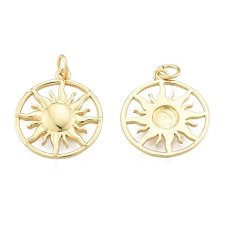 Real 18K Gold Plated Brass Pendants, with Jump Rings, Ring with Sun, Real 18K Gold Plated, 20.5x18x2mm, Hole: 3mm