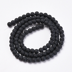 Black Transparent Glass Beads Strands, Frosted, Round, Black, 8mm, Hole: 1.5mm, about 42pcs/strand, 11.8 inch