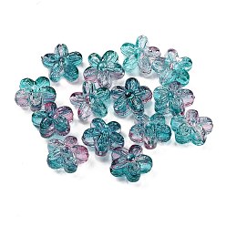 Синий 602 шт прозрачные акриловые бусины, двухцветный цветок, синие, 16x8 мм, отверстие : 1.6 мм, Около 602 шт / 500 г