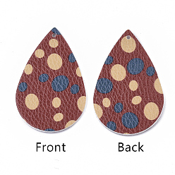 (123L) Белый крем непрозрачный блеск Большие кожаные подвески, Пасхальная тема, слезинка с узором в горошек, огнеупорный кирпич, 55~56.5x35~37x2 мм, отверстие : 1~2 мм