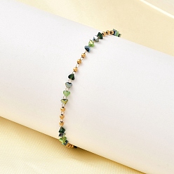 Настоящее золото 18K 304 Браслеты-цепочки из нержавеющей стали со стеклянными бусинами для женщин, ионное покрытие (ip), реальный 18 k позолоченный, 6-1/2 дюйм (16.6 см)