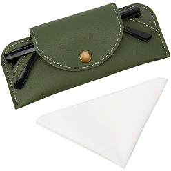 Dark Sea Green 1Pc Rectangle PU Leather Eyeglass Cases, Sun Glasses Protector Bag, with 1Pc Suede Fiber Glasses Cleaning Cloth, Dark Sea Green, 73x166x12mm