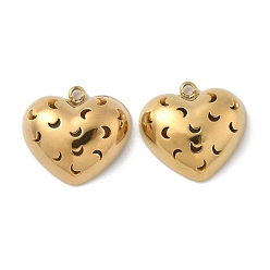 Настоящее золото 18K 304 подвески из нержавеющей стали, сердце с луной, ионное покрытие (ip), реальный 18 k позолоченный, 17x18x6 мм, отверстие : 1.6 мм