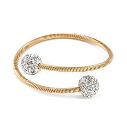 Золотой Ионное покрытие (ip) 304 нержавеющая сталь и полимерная глина, круглые бусины со стразами, открытые браслеты-манжеты, витые браслеты с крутящим моментом, золотые, внутренний диаметр: 2-1/4 дюйм (5.8 см)