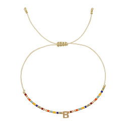 Letter B Браслеты с подвесками из латуни в богемном стиле, Браслеты из бисера и стеклянных бусин для женщин, буквы, золотые, В письме, 11.02 дюйм (28 см)