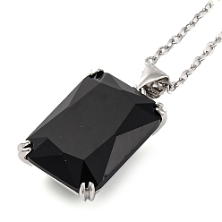 Черный Прямоугольные латунные подвески с кубическим цирконием для женщин, 304 из нержавеющей стали кабель цепи ожерелья, цвет нержавеющей стали, чёрные, 17.91 дюйм (45.5 см)
