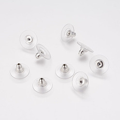 Plata Pendientes de latón con pendientes de embrague, con almohadillas de plástico, tuercas de oreja, el color plateado de plata, 12x7 mm, agujero: 1 mm