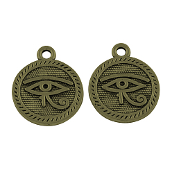 Античная Бронза Сплавочные подвески тибетского стиля, без кадмия и без свинца, плоские круглые с сглаза, античная бронза, 18x15x2 мм, Отверстие : 2 мм , около 613 шт / 1000 г