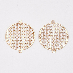 Light Gold Соединители латунные звенья, гравированные металлические украшения, долговечный, без кадмия, без никеля и без свинца, плоские круглые со стрелкой, золотой свет, 23.5x20x0.3 мм, отверстие : 1 мм
