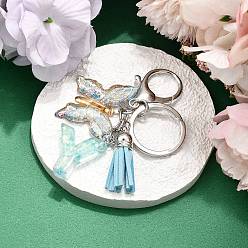 Letter Y 26шт. брелок с кисточкой из прозрачной эпоксидной смолы, прозрачного акрила и искусственной замши, с кольцами для ключей из сплава, с цепочками и застежками-лобстерами, бабочка, Письмо Y, 95~108 мм