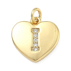 Letter I Латунные микропаве прозрачные подвески с фианитом, сердце прелести, без кадмия и без свинца, стойки покрытие, долговечный, реальный 18 k позолоченный, Буква "i", 15x15x2 мм, отверстие : 3 мм