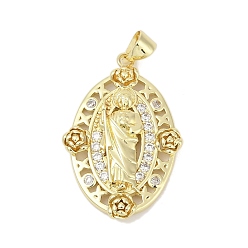 Настоящее золото 18K Латунные микро проложить кубического циркония подвески, овал со святой иудой, без свинца и без кадмия, долговечный, стойки покрытие, реальный 18 k позолоченный, 29.5x20x4 мм, отверстие : 3.5x4.5 мм