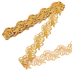 Goldenrod Computerized Floral Embroidery Iron on/Sew on Polyester Ribbon Patches, Costume Accessories, Goldenrod, 2-5/8 inch(66mm), about 4.37 Yards(4m)/pc