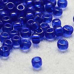 Blue 8/0 Grade A Round Glass Seed Beads, Transparent Colours, Blue, 8/0, 3x2mm, Hole: 1mm, about 10000pcs/bag