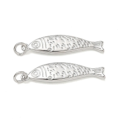 Platinum Brass Pendants, Fish Charms, Cadmium Free & Lead Free, Rack Plating, Long-Lasting Plated, Platinum, 31.5x8.5x2.5mm, Hole: 3.5mm
