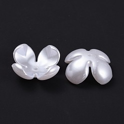 White 4-Petal ABS Plastic Imitation Pearl Bead Caps, Flower, White, 24x24x11mm, Hole: 2mm, about 200pcs/bag
