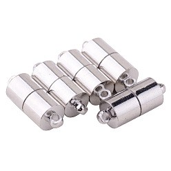 Platinum Column Brass Magnetic Clasps with Loops, Nickel Free, Platinum, 16x6mm, Hole: 1.5mm