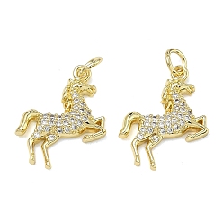 Настоящее золото 18K Латунные микропаве прозрачные подвески с фианитом, лошади прелести, стойки покрытие, долговечный, реальный 18 k позолоченный, 18x16x3.5 мм, Перейти кольцо: 5x1 мм, 3 мм внутренним диаметром