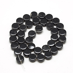 Black Handmade Porcelain Beads, Bright Glazed Porcelain, Flat Round, Black, 10~11x5.5~6mm, Hole: 2mm