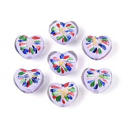 Лиловый Прозрачные акриловые бусины ручной работы, сердце, с золотой порошок блеск, сирень, 18x22.5x15 мм, отверстие : 3 мм
