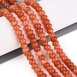 Коралловый Окрашенные природные белый нефрит бисер пряди, рондель, коралл, 6~6.5x4~4.5 мм, отверстие : 1 мм, около 86~90 шт / нитка, 14.57~15.16'' (37~38.5 см)