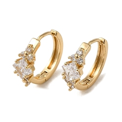 Light Gold Серьги-кольца из латуни с микропаве из кубического циркония, со стеклом, золотой свет, 16.5x6.7 мм