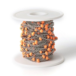 Сэнди Коричневый 304 кабельные цепи из нержавеющей стали, спутниковые сети, с эмалью, пайки, с катушкой, Плоско-овальные, песчаный коричневый, 2.4x2x0.4 мм, бусины : 4~5 мм, около 32.8 футов (10 м) / рулон