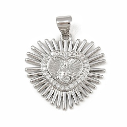 Платина Латунные микро проложить кубического циркония подвески, без кадмия и без свинца, религия, сердце, платина, 22x21.5x2.5 мм, отверстие : 4.5x3.5 мм