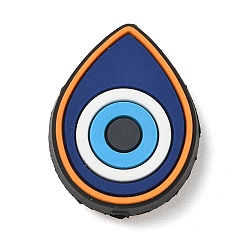 Teardrop Evil Eye Theme Silicone Beads, Focal Beads, Midnight Blue, Teardrop, 28x21.5x8mm, Hole: 2mm