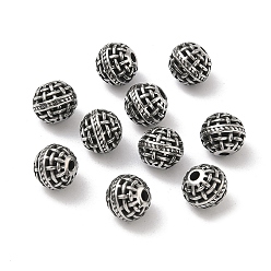 Античное Серебро Ретро 316 хирургические бусины из нержавеющей стали, сотканный круглый, ручная полировка, античное серебро, 8 мм, отверстие : 1.5~1.8 мм