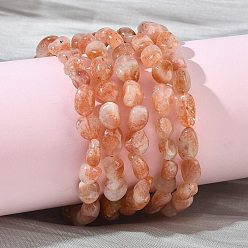 Солнечный Камень Эластичные браслеты из натуральных бусин солнечного камня для женщин, нангеты, бусины : 8~11x6~8x5~7 мм, внутренний диаметр: 1.93~2.13 дюйм (4.9~5.4 см)