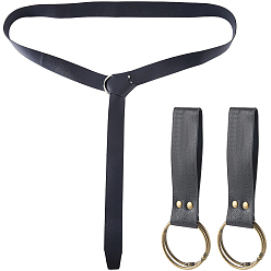 Noir 1Ceintures à chaîne en cuir PU, avec 2pcs pendentifs rectangulaires en cuir PU de style médiéval pour ceinture, noir, 1930mm