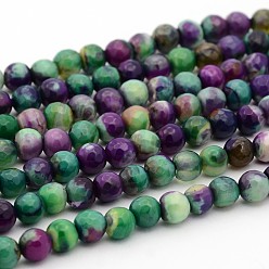 Gemischte Farbe Natürliche Achat runde Perle Stränge, facettiert, gefärbt, Gemischte Farbe, 6 mm, Bohrung: 1 mm, ca. 64 Stk. / Strang, 15.7 Zoll