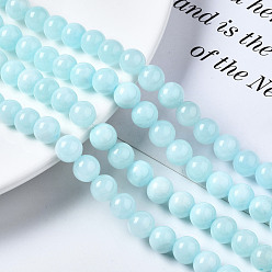 Light Sky Blue Natural Dyed Yellow Jade Gemstone Bead Strands, Round, Light Sky Blue, 8mm, Hole: 1mm, about 50pcs/strand, 15.7 inch
